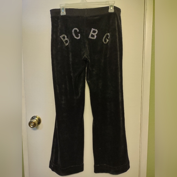 BCBG MAXAZRIA Y2K Vintage Velour Rhinestone Logo Polyester Black Track Pants S - Picture 2 of 3